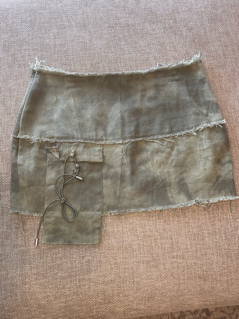 PrettyLittleThing Olive Green Frayed Hem Mini Skirt